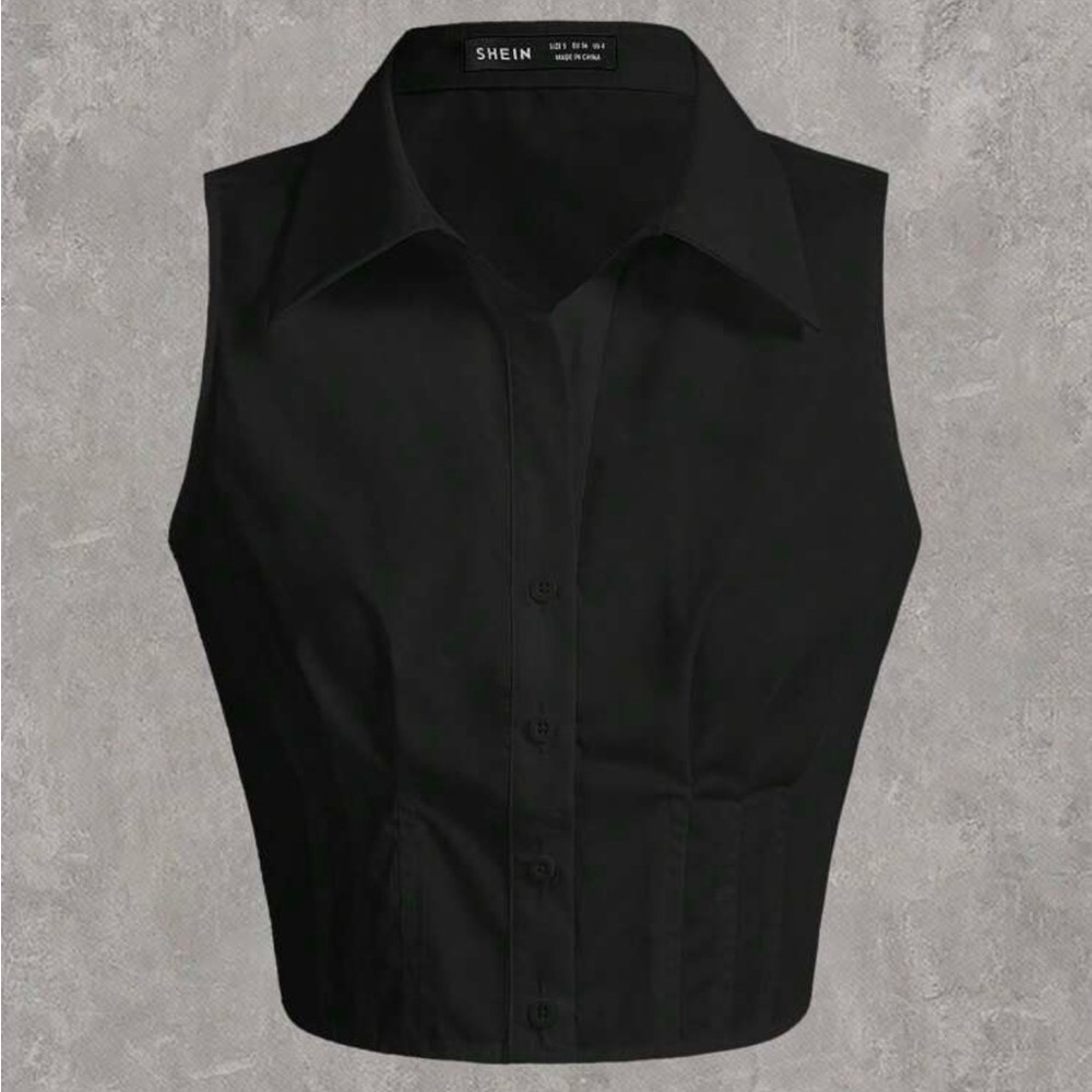 SHEIN EZwear Black Sleeveless Button-Up Crop Top – Collared – Size 0XL / 12